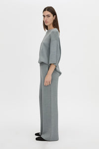 Side view CAMILLA AND MARC boxy Onyi Oversized Knit Tee in grey marle.
