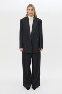 Front view CAMILLA AND MARC Orban Oversized Blazer in Navy pinstripe styled with the Orban Pant.