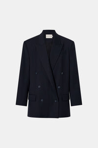 Ghost view CAMILLA AND MARC Orban Oversized Blazer in Navy Pinstripe with double‑breasted closure.