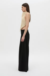 Side view CAMILLA AND MARC Oren Stripe Crop Top with a handkerchief high-neckline.