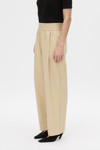 Cropped view CAMILLA AND MARC Oren Stripe Wide Leg Pant in ochre stripe with an elasticated gathered waistband.