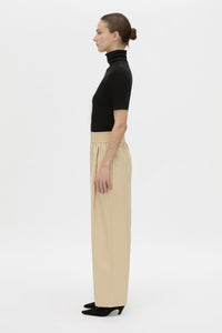 Side view CAMILLA AND MARC Oren Stripe Wide Leg Pant in ochre stripe with an elasticated gathered waistband.