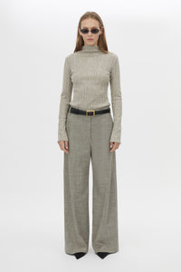Front view CAMILLA AND MARC Orsa Top in Beige with a textured jersey finish and long‑sleeve silhouette.