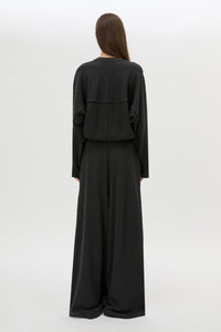 Back view CAMILLA AND MARC Pace Sweater in Charcoal Grey with crew neck and soft fleece finish.  