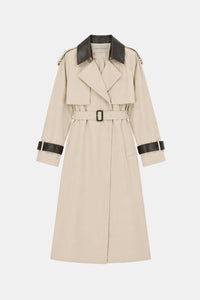 Ghost view CAMILLA AND MARC Passage Volumous Trench in Stone with detachable contrast leather collar.