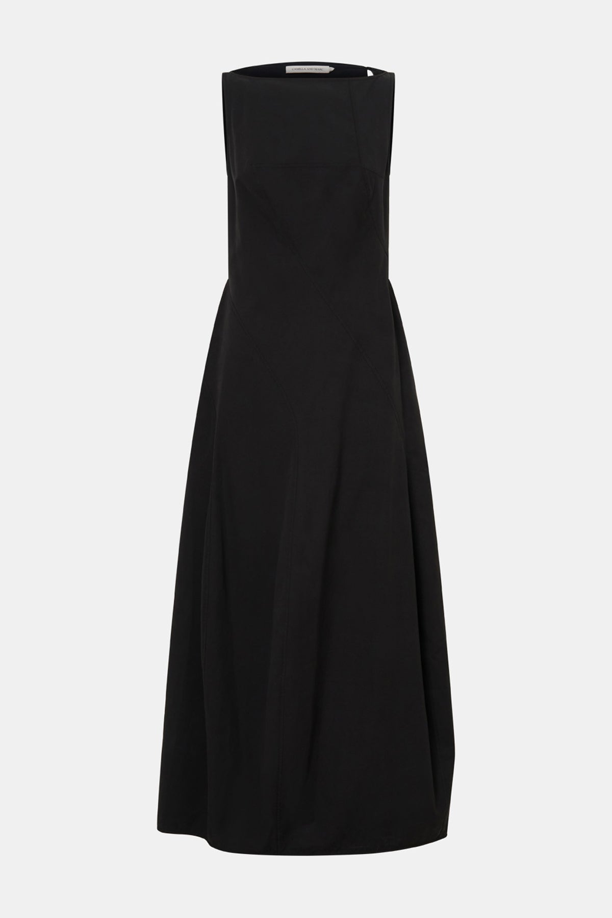 Ghost view CAMILLA AND MARC Paulena Maxi Dress in black with cocoon shaping and a straight neckline.