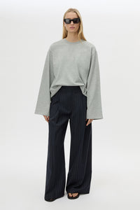 Front view CAMILLA AND MARC Peretti Long Sleeve Tee in Grey Marle with relaxed fit and wide sleeves.