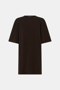 Ghost view CAMILLA AND MARC Peretti Mini Tee Dress in Espresso Brown with rolled short sleeves and mini tee silhouette.