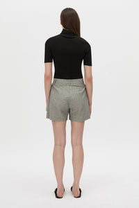 Back view CAMILLA AND MARC mid-rise Phostre Tailored Mini Short in black and white stripe with a fixed waistband.