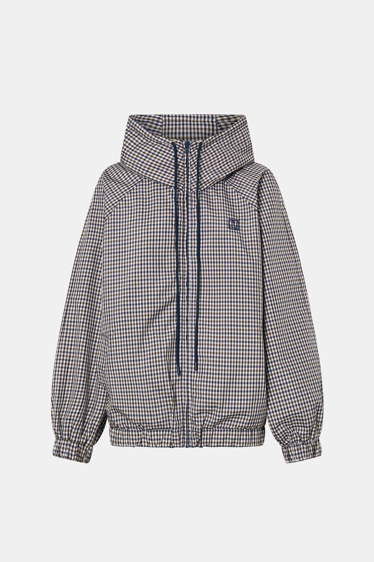 Ghost view CAMILLA AND MARC Pierce Check Anorak in Birch Check with hooded design and embroidered monogram.