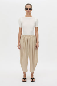 Front view CAMILLA AND MARC Pietro Gathered Wide Leg Pant in stone with a voluminous leg.