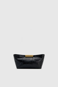 Styled view CAMILLA AND MARC Poppy Mini Bag in black eel embossed leather.