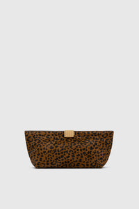 Back view CAMILLA AND MARC Poppy Leopard Clutch with pony‑finish fabrication.