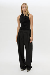 Front view CAMILLA AND MARC Ravine Bodysuit in Black with cross‑over wrapped neckline.