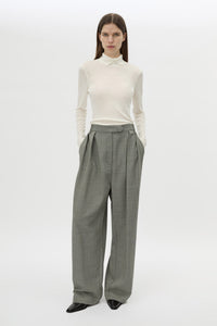 Front view CAMILLA AND MARC Ren Pant in Charcoal Herringbone styled with the Barre High Neck Top.