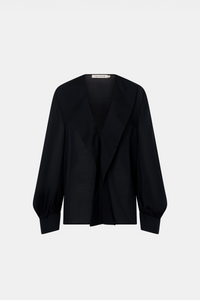 Ghost view CAMILLA AND MARC Rene Long Sleeve Top in black with adjustable neckline and blouson sleeves.
