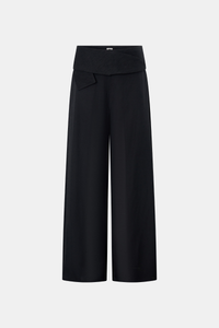 Ghost view CAMILLA AND MARC Rene Wide-Leg Pant in black with a removable folded belt and georgette shorts.