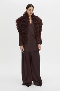 Front view CAMILLA AND MARC Renley Stole in burgundy faux‑fur.