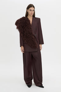 Front-styled view CAMILLA AND MARC Renley Stole in burgundy faux‑fur.