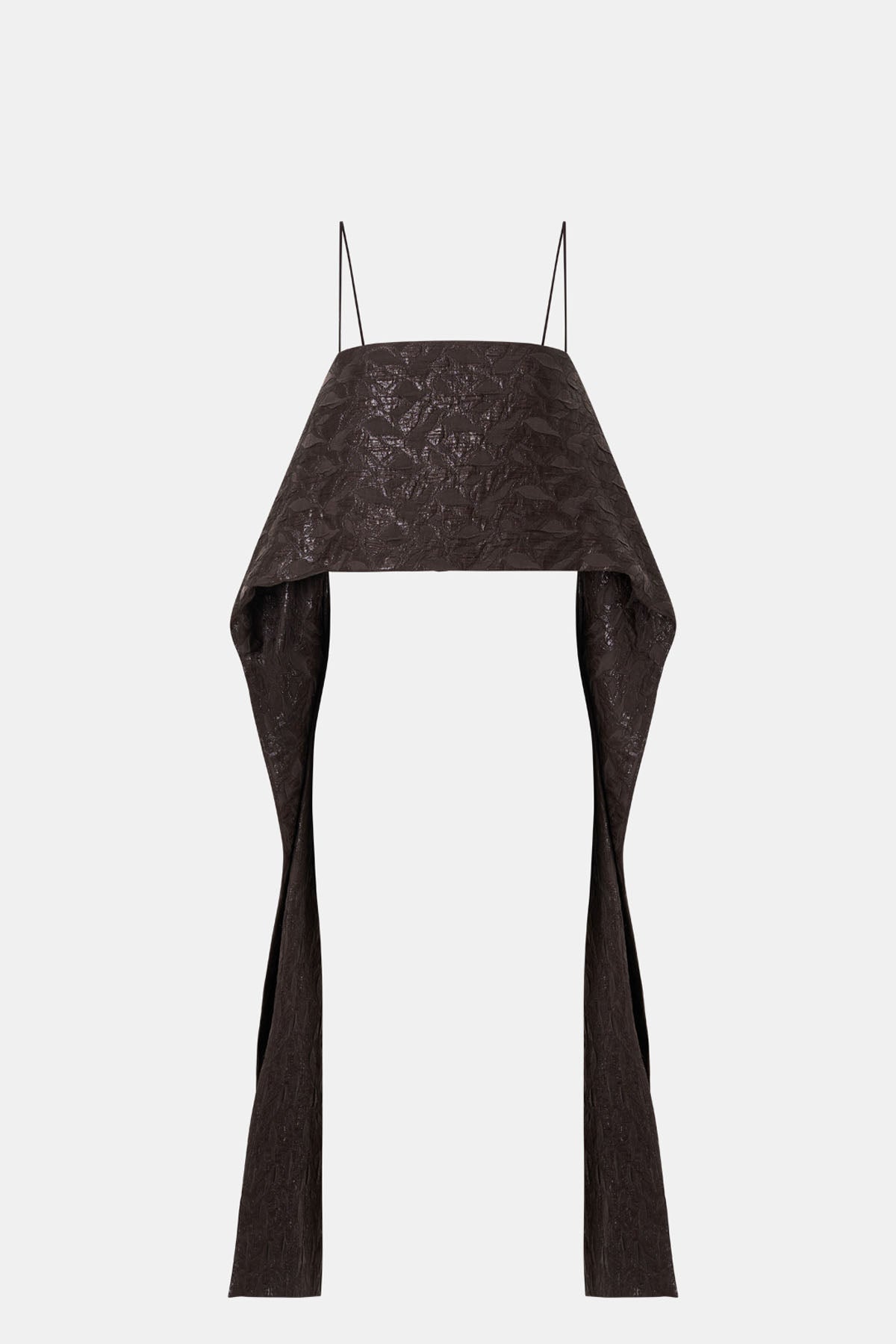 Ghost view CAMILLA AND MARC Rennick Cami Top in Chocolate with thin straps, cropped front hem and long draped back panels.
