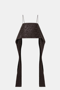 Ghost view CAMILLA AND MARC Rennick Cami Top in Chocolate with thin straps, cropped front hem and long draped back panels.