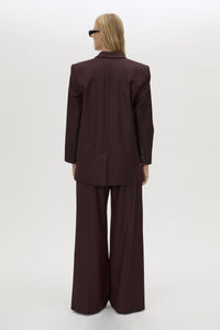 Back view CAMILLA AND MARC double-breasted Revera Oversized Blazer in chocolate burgundy.