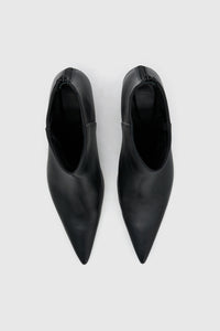 Top view CAMILLA AND MARC Rhys Boot in Black featuring Italian leather and a pointed pump‑boot silhouette.  