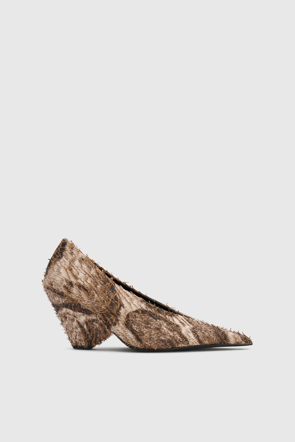 Front view CAMILLA AND MARC Rhys Snake Pump in laser‑cut snake‑embossed leather.