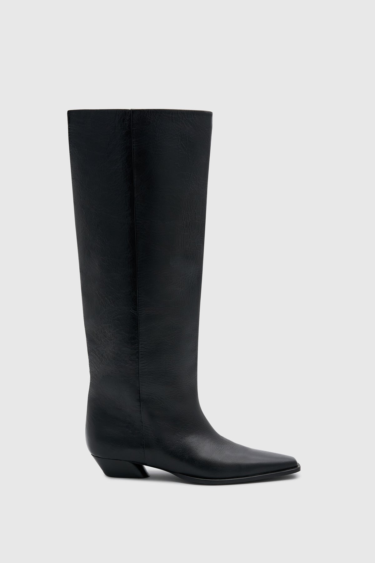Rowan Knee Boot - CAMILLA AND MARC pull-on Rowan Knee Boot in black tumbled‑look Italian cow leather