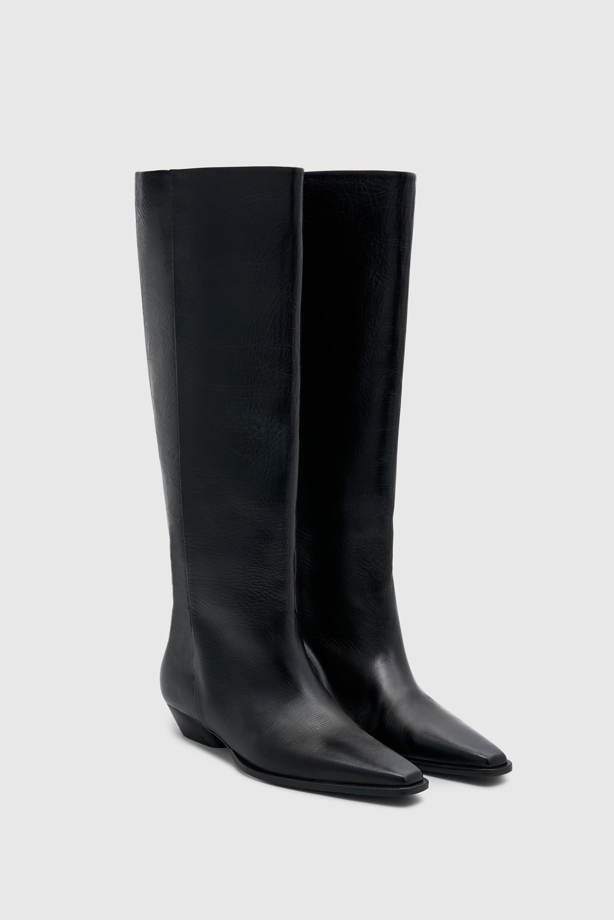 Rowan Knee Boot - CAMILLA AND MARC pull-on Rowan Knee Boot in black tumbled‑look Italian cow leather
