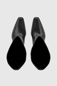 Rowan Knee Boot - CAMILLA AND MARC pull-on Rowan Knee Boot in black tumbled‑look Italian cow leather