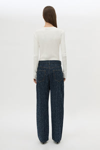 Back view CAMILLA AND MARC Rune Denim Jean in Indigo Neps with 100% textured cotton denim fabrication.