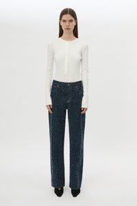 Front view CAMILLA AND MARC Rune Denim Jean in Indigo Neps with 100% textured cotton denim fabrication.