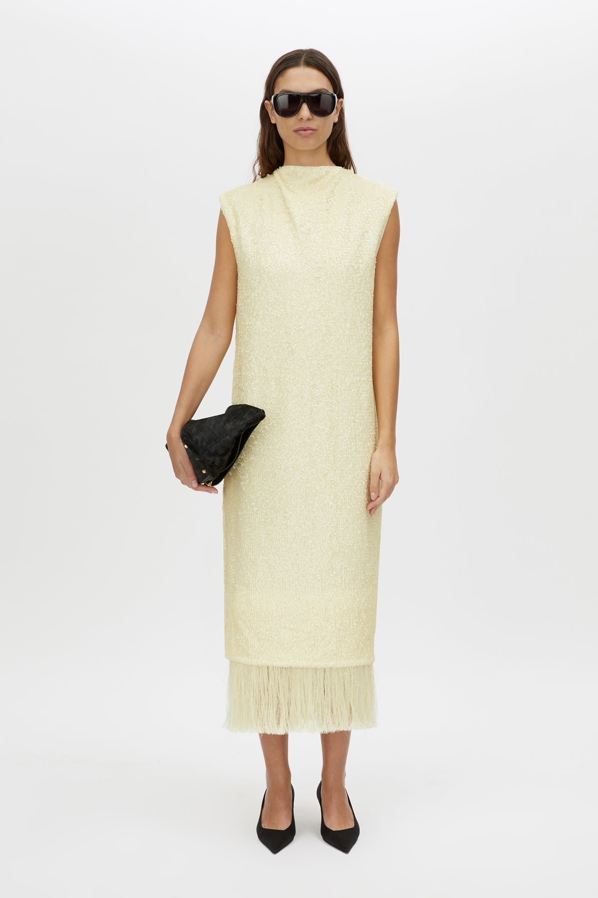 Sabel Maxi Dress - CAMILLA AND MARC Sabel sequin lemon yellow sleeveless maxi dress with fringing
