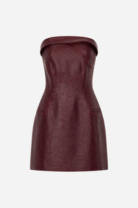Ghost view CAMILLA AND MARC Sana Strapless Mini Dress in Burgundy with tailored finish and internal fitted bodice.