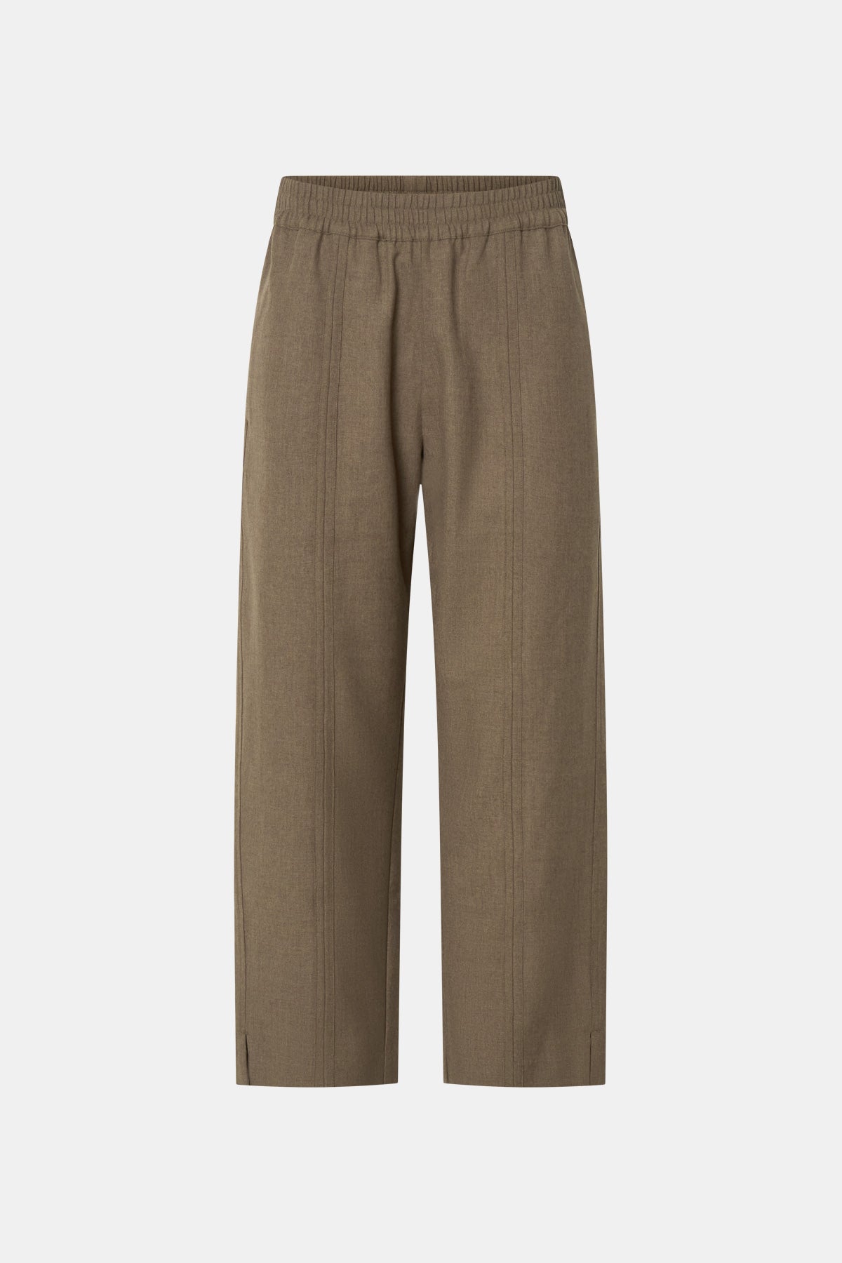Ghost view CAMILLA AND MARC Sander Pant in Sable Marle with soft suiting finish and mid‑rise fisherman silhouette.