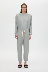 Front style View - CAMILLA AND MARC Savannah Crew Neck Tracksuit Top in grey marle fleece. 