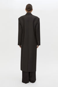 Back view CAMILLA AND MARC Saxony Double Breasted Coat in Espresso Pindot with tailored finish.