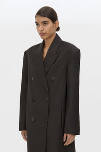 Cropped view CAMILLA AND MARC Saxony Double Breasted Coat in Espresso Pindot with tailored finish.
