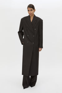 Front view CAMILLA AND MARC Saxony Double Breasted Coat in Espresso Pindot with tailored finish.