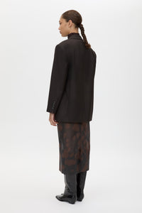 Back view CAMILLA AND MARC Saxony Oversized Blazer in Espresso Pindot with Australian wool flat tailoring.