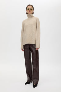 Front styled view CAMILLA AND MARC Selita Leather Pant in Burgundy with straight‑leg panelled leather construction.