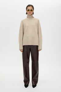 Styled view CAMILLA AND MARC Selita Leather Pant in Burgundy with straight‑leg panelled leather construction.