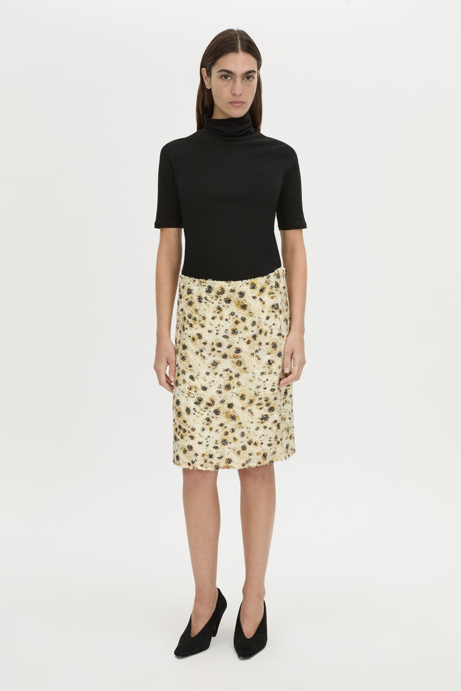 Front-styled view CAMILLA AND MARC Sentra Midi Skirt in Sentra print with knee-length pencil‑skirt design.