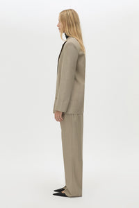 Side view CAMILLA AND MARC Seri Blazer in Stone Marle with contrast felt undercollar.