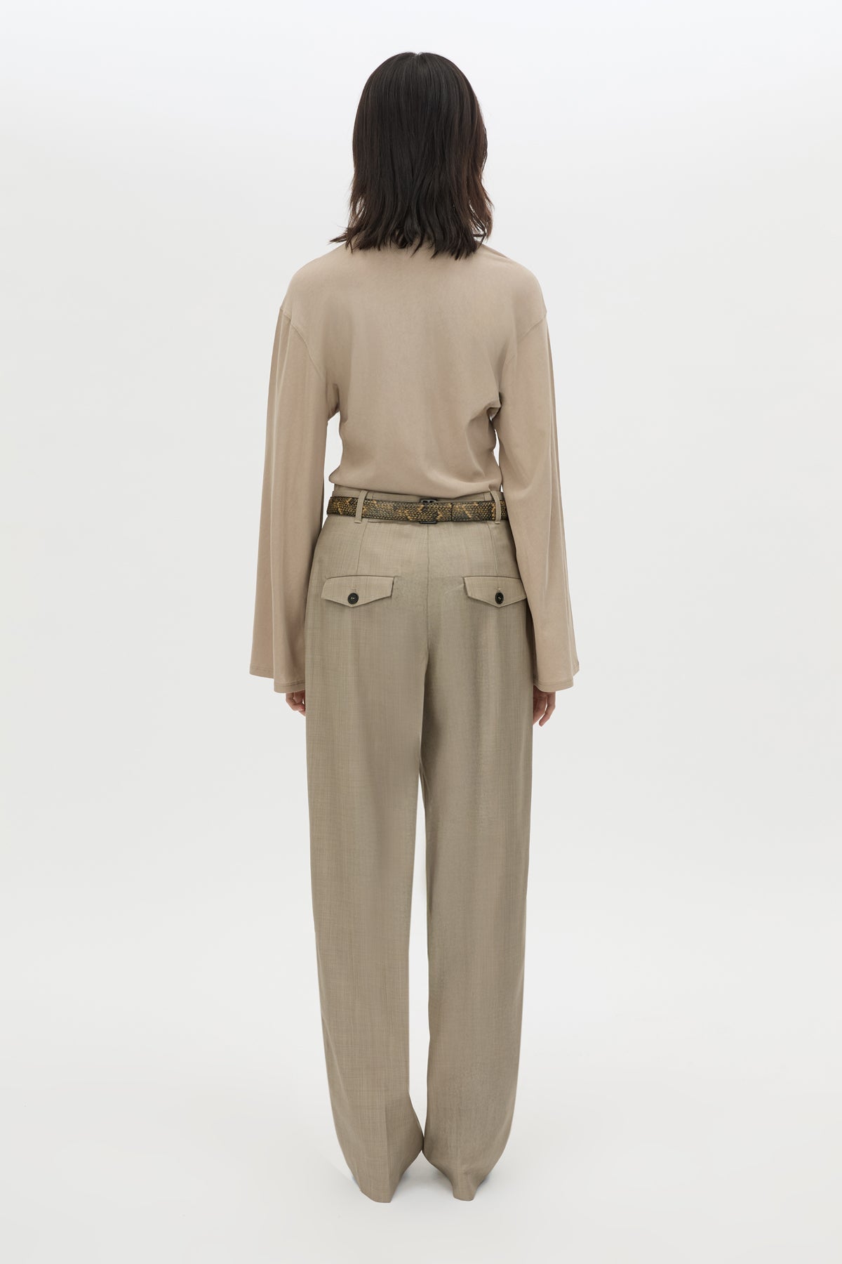 Back view CAMILLA AND MARC Seri Pant in Stone Marle with mid‑rise tailored fit and back pockets.