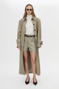 Front view CAMILLA AND MARC Seri Tailored Short in Stone Marle with a mid‑rise tailored cut and buckle detail.