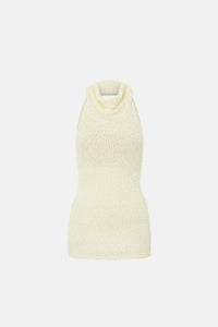 Ghost view CAMILLA AND MARC Silvie Textured Knit Top in soft white with a cowl halter neckline.