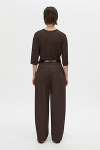 Back view CAMILLA AND MARC relaxed Siona Light Elbow Sleeve Top in chocolate brown.