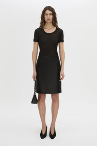 Front view CAMILLA AND MARC Siona Light Weight Fitted Tee in black with scoop neckline.